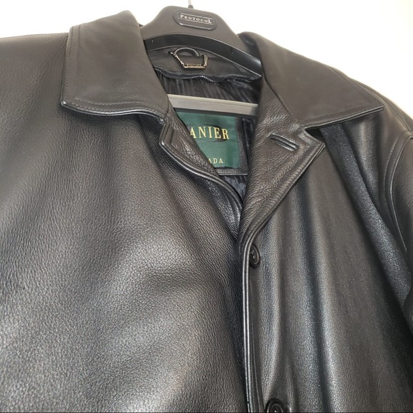 DANIER Black Leather Trench Long Soft Jacket Men's - Picture 2 of 13